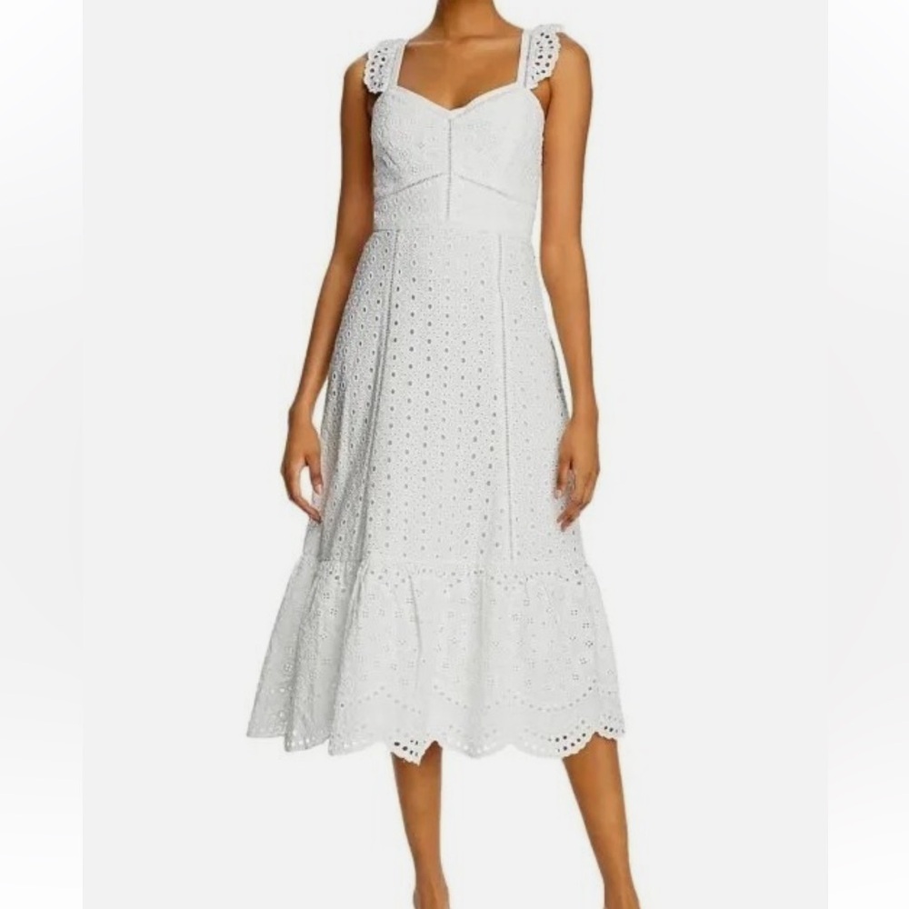 Parker | Genevieve White Cotton Eyelet Wide Strap Swetheart Sundress | Size 6